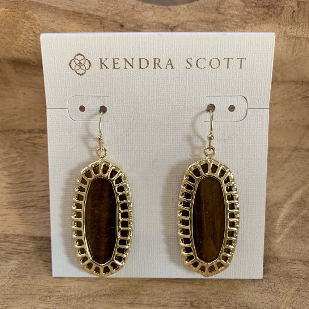 Kendra Scott Tigers Eye and Gold Earrings